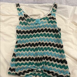 Mango Zigzag Tank Top in Black, Teal, and White